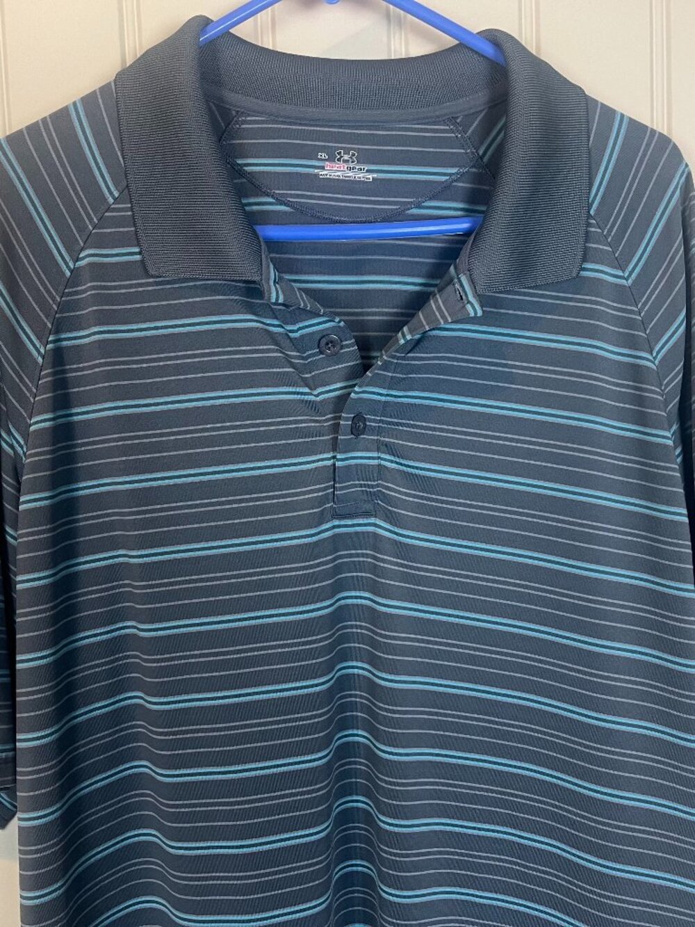 Under Armour Men's Short Sleeve Polo Shirt Size XL Gray Blue, Striped